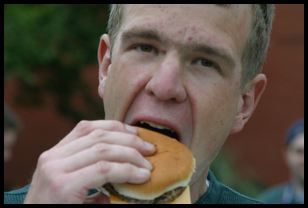 Peter devouring a Boca Burger
