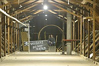 Michael Clements, staff advisor for the Towers Harrison residence halls, stands in front of what will soon be the rotating tunnel as freshmen transform the Towers attic into the Towers Haunted House.
