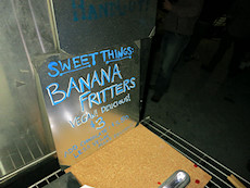 banana fritters - add chocolate, less vegan, more delicious