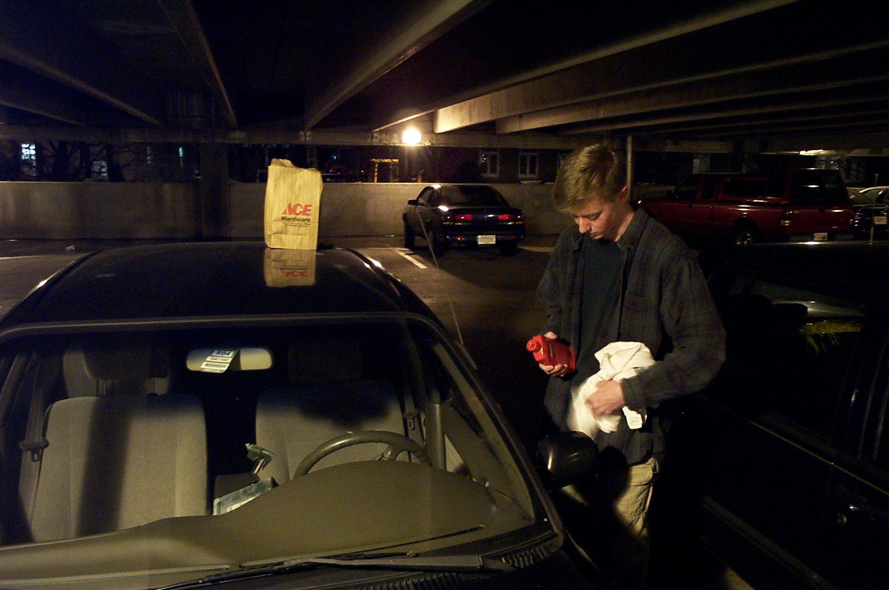 Alex taping the window up