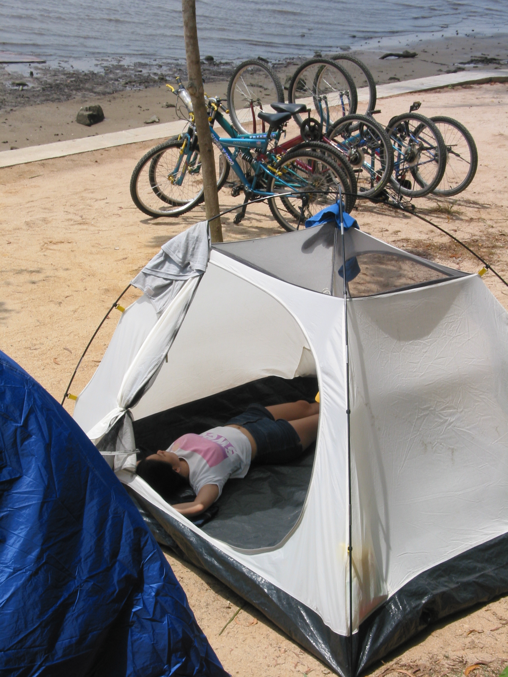 relaxing in the tent