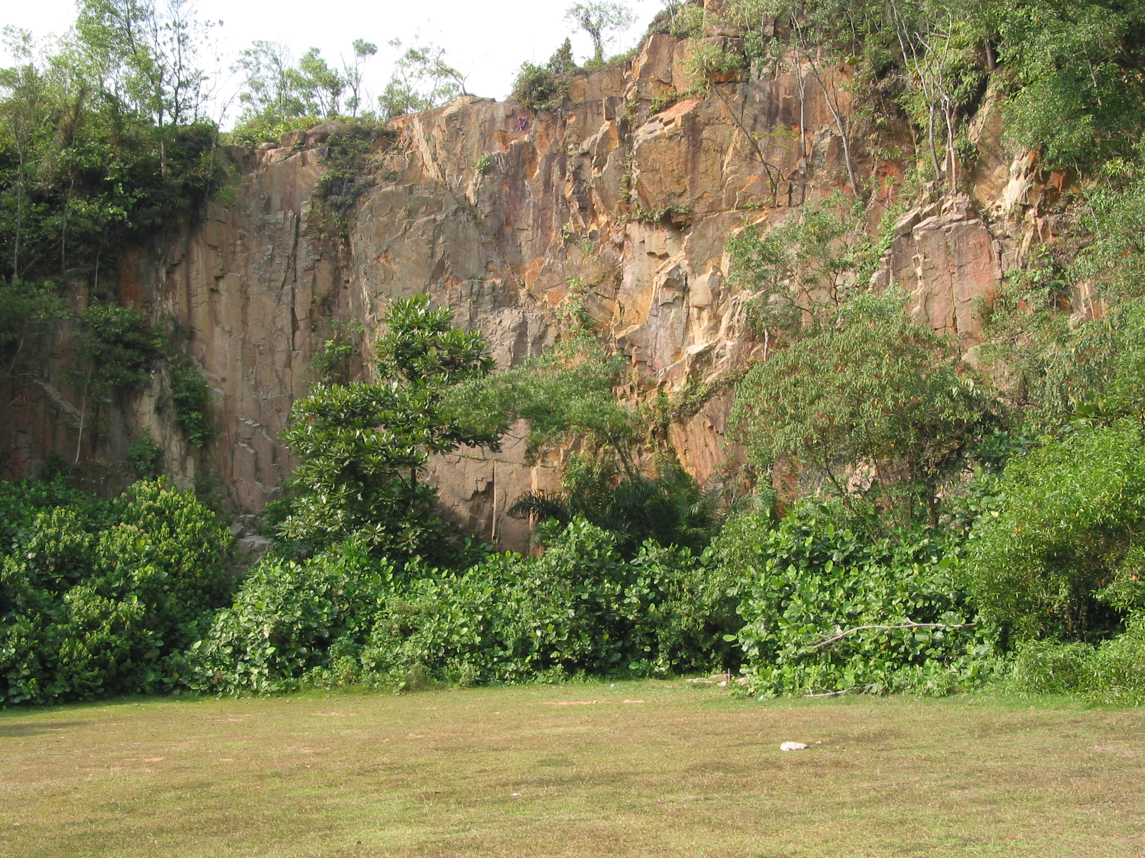 climbing in the quarry (note the fixed anchors)