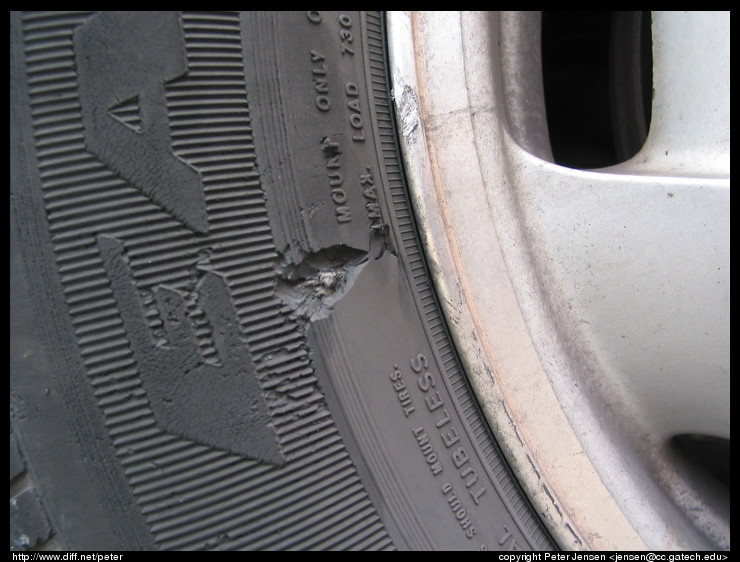 closer view of tire gouge