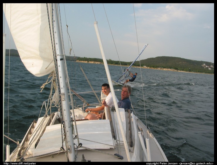 note the windsurfer blasting by off the aft end of our boat