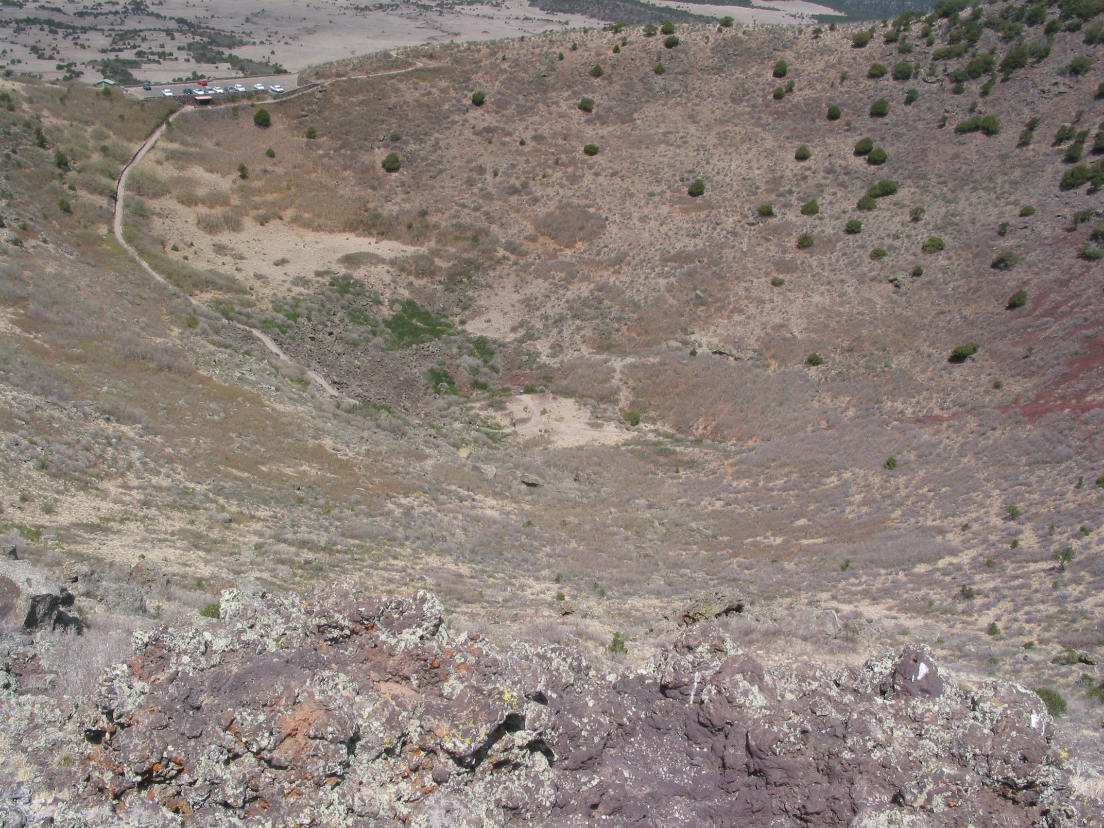 looking down into the vent of the volcano (my car is in the upper left)