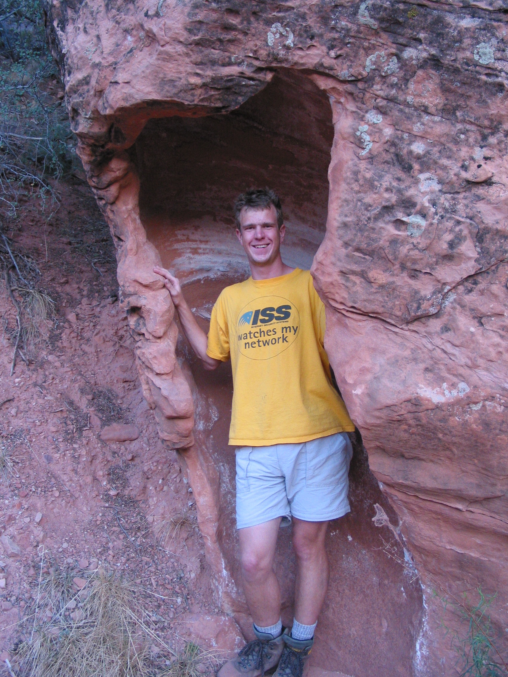 Peter in a neat sandstone formation in a wash we hiked down