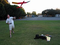 John launching the 2x4 on a hi-start at the field next to our apartment