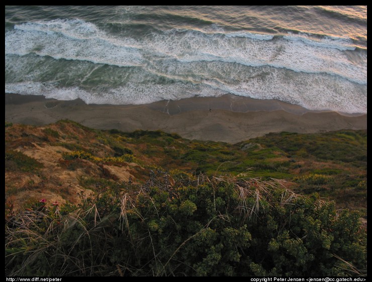 looking down at the beach (several hundred feet down)