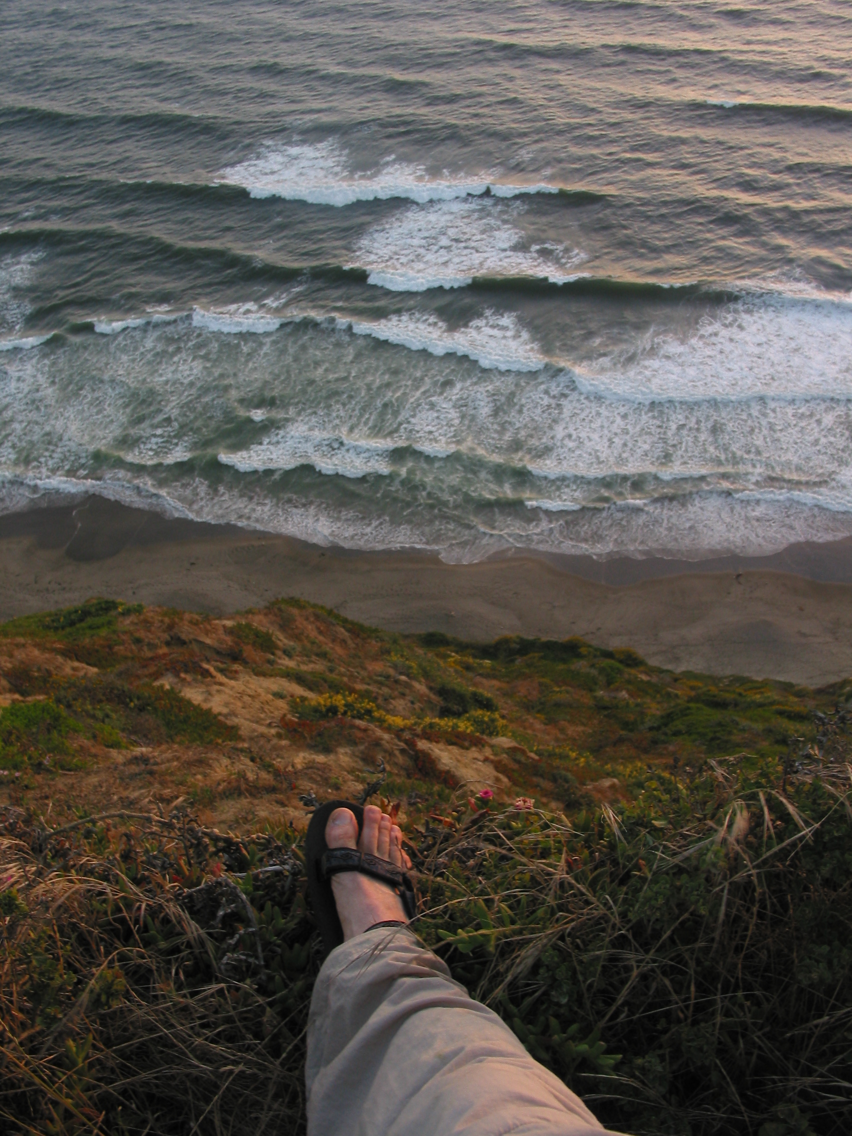 looking down at the beach (one foot down)