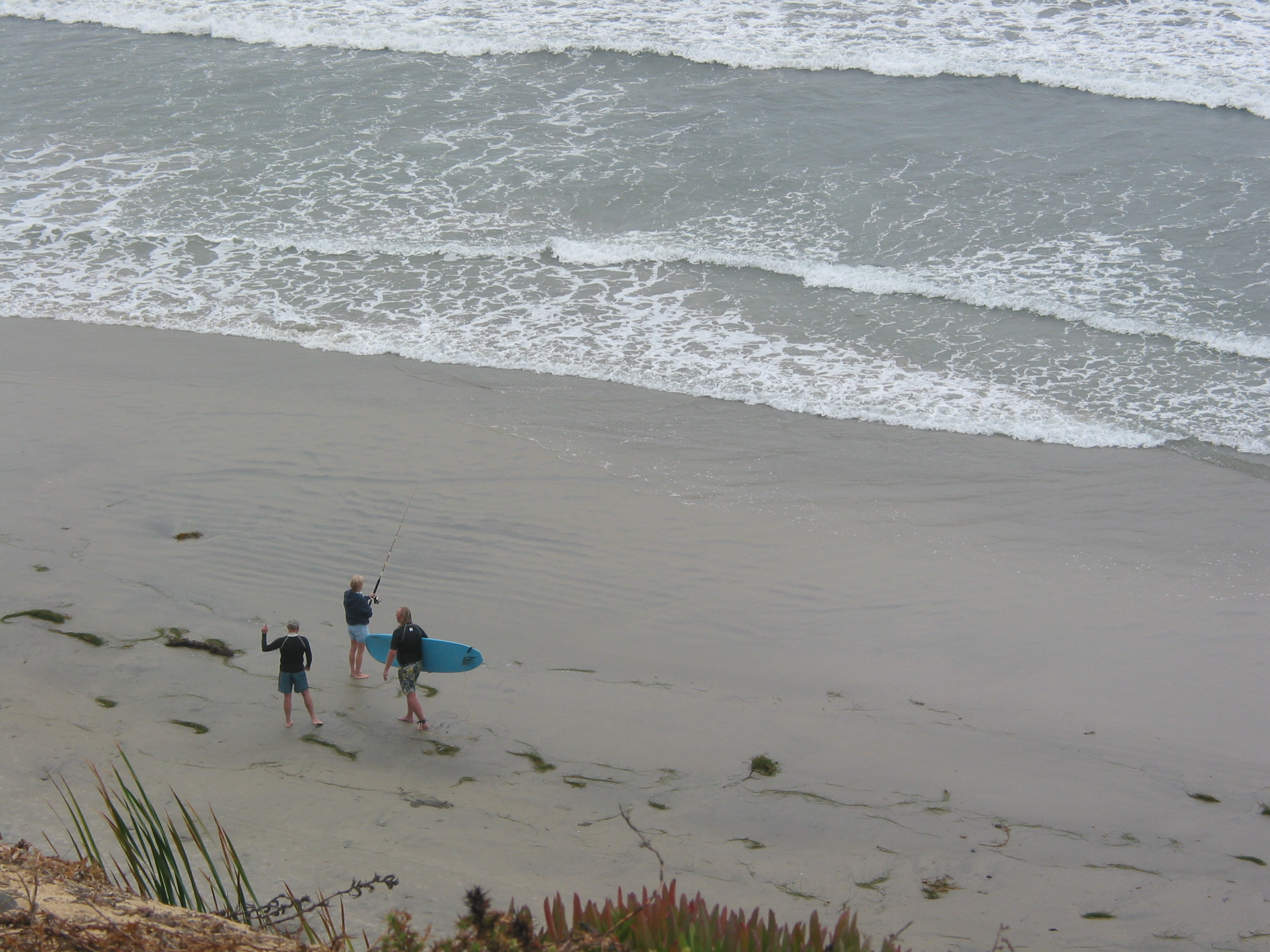 the beach below