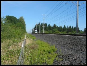 electric train behind the barn