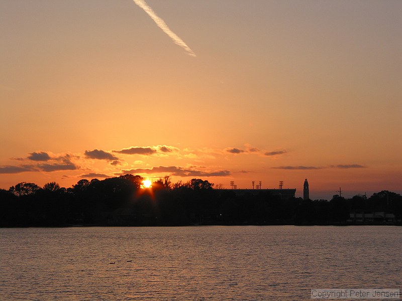 sunset with the LSU campus in the background