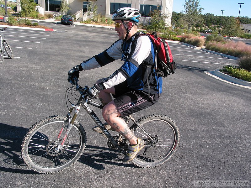 Steve pulling some wheelies and pogo-hops