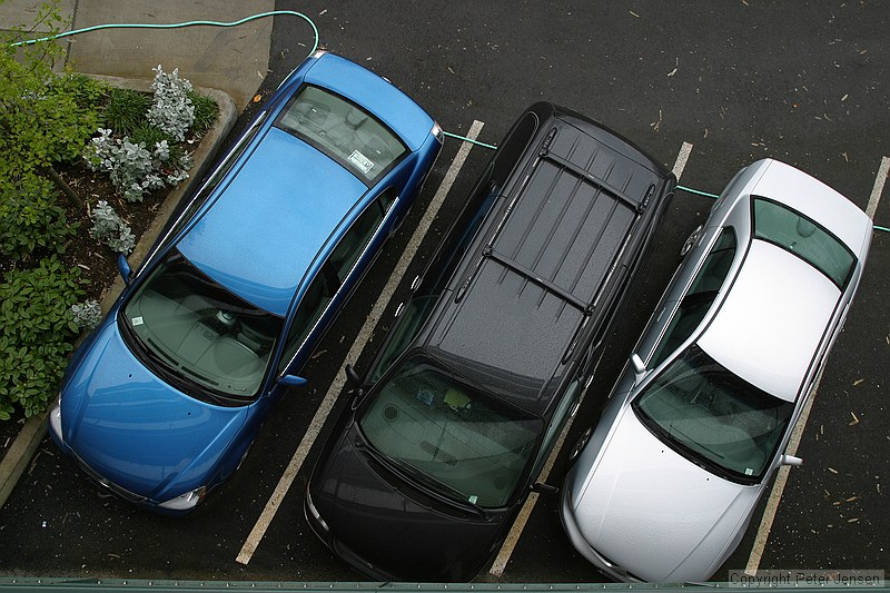 parking at the hotel (we're the ugly bright blue Altima on the left)