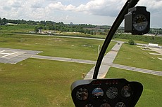 shot through the canopy of a Robinson R-44