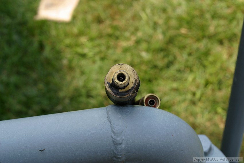 the N connector on top of our 7/8" hardline and N connector on the old jumper; the jumper had physically failed from stress or so and water had filled both N connectors completely.