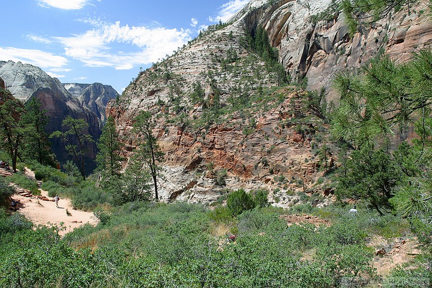 view of the future site of a latrine (notice the generator and parks people to the right, with my pack in the left side of the sandy clearing on the left)