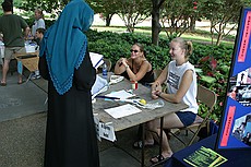 GT Women's lacross folks talk with a prospective member