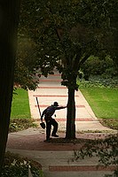 landscaper cleaning boots