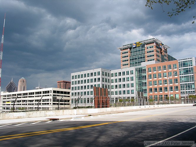 clouds over Tech Square; taken from 5th street bridge