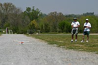 Charles and Randy aerotowing the DAW Dragonette with a GWS electric plane