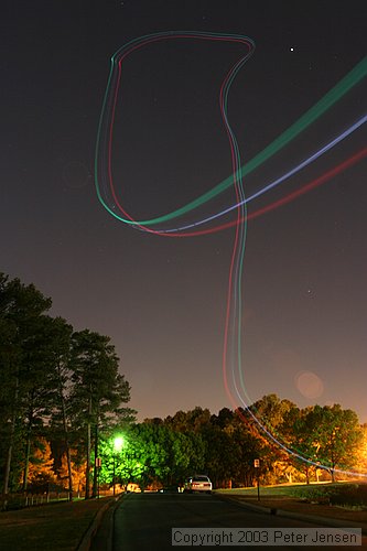 skywriting with the Funplanes Edge 540 foamie and some LEDs.  Charles Frey took the pictures.