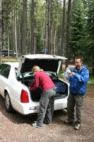 unloading the car