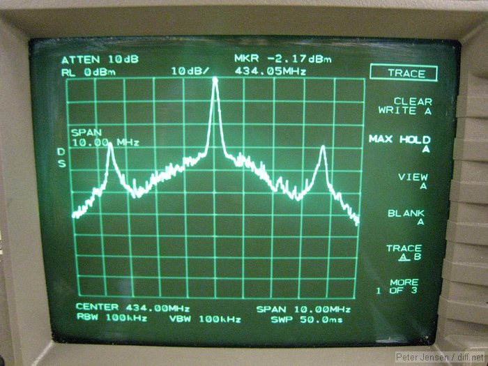 note that amplitude is relative -- I was just holding the wire antenna near a rubber ducky antenna on the instrument.  Also, the video signal was not full sunlight.