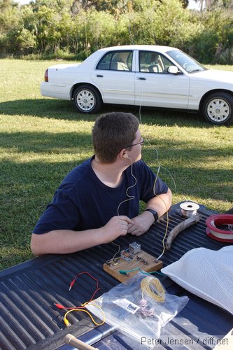 crystal radio with a long aluminum wire going up the kite line partway