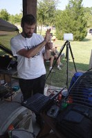 Jim looking for Wifi with my 8dBi 900 Mhz patch antenna in the background