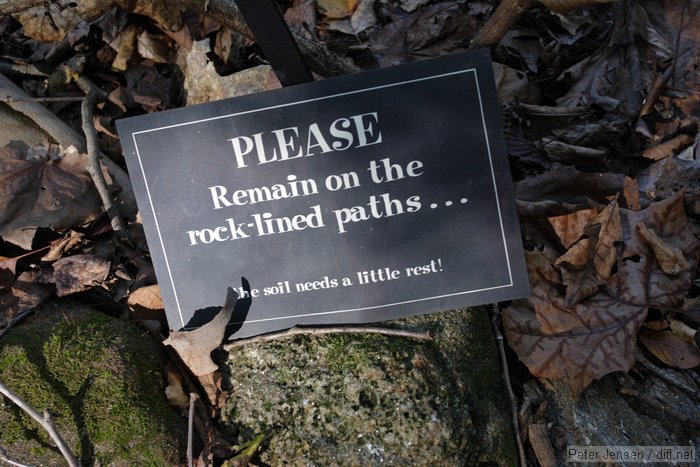 remain on the rock-lined paths