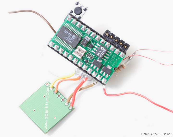 Basic Stamp and ADXL202 accelerometer from an early circuit\n(commercially bought boards here :)