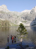 outward bound group enjoying the cool waters of Lake Hamilton