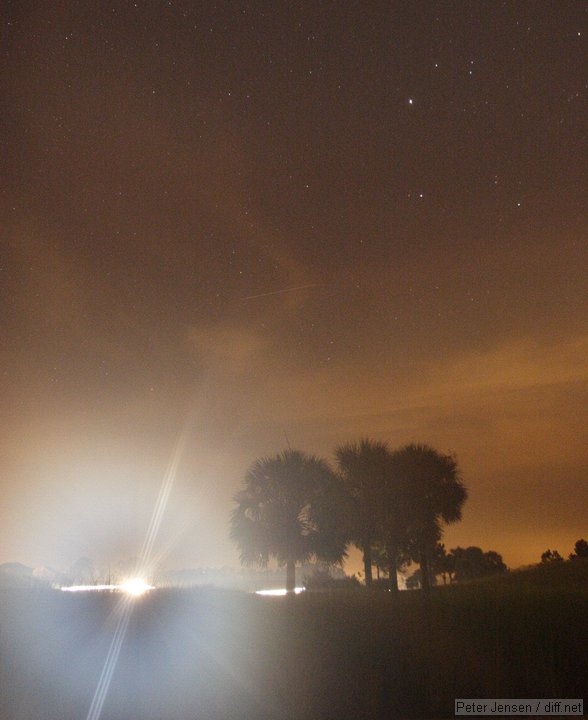 another Perseid, unfortunately blasted with flare by an utility vehicle doing some early-morning golf course work