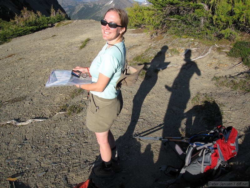 Laura practing map and compass up on the pass