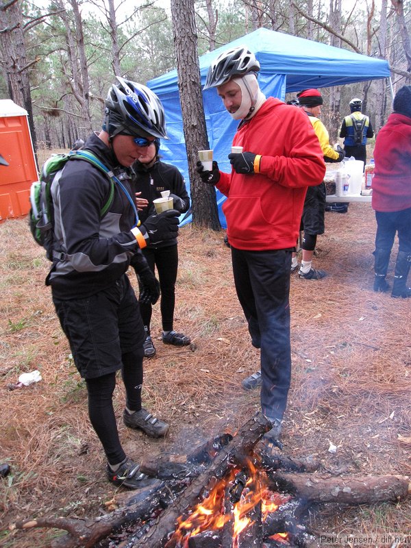 fire and hot cocoa at the first sag stop