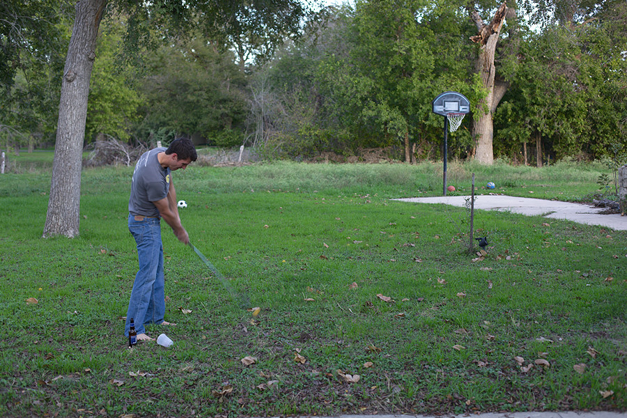 whiffle ball golf - they go about 30'