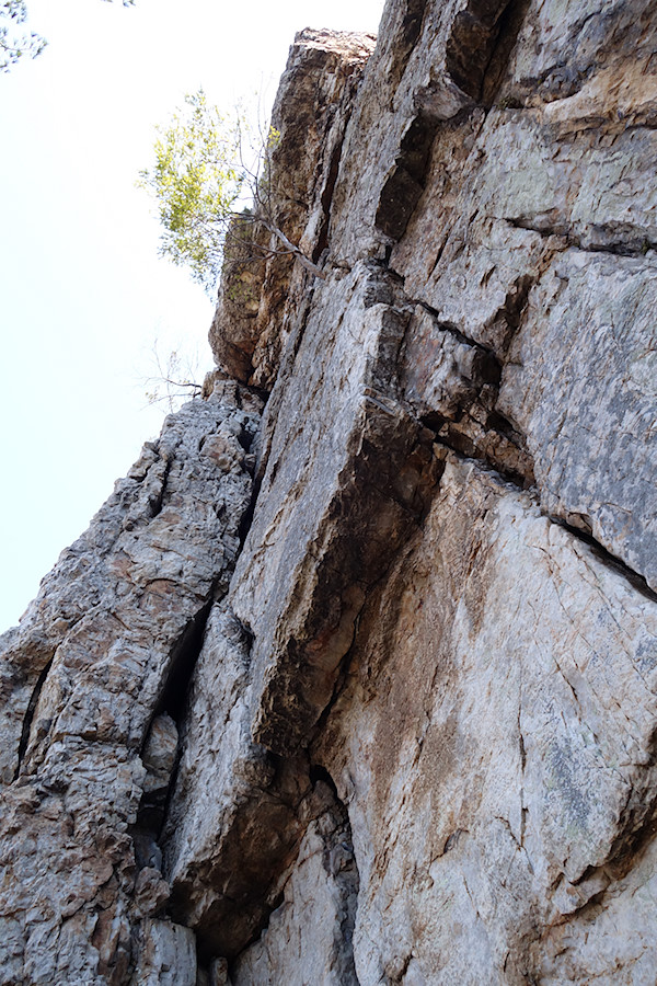 looking up at Ecstasy Jr P2, climb follows the right-facing dihedral and then pulls the roof