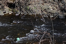 this ball was stuck behind the rapids, rolling