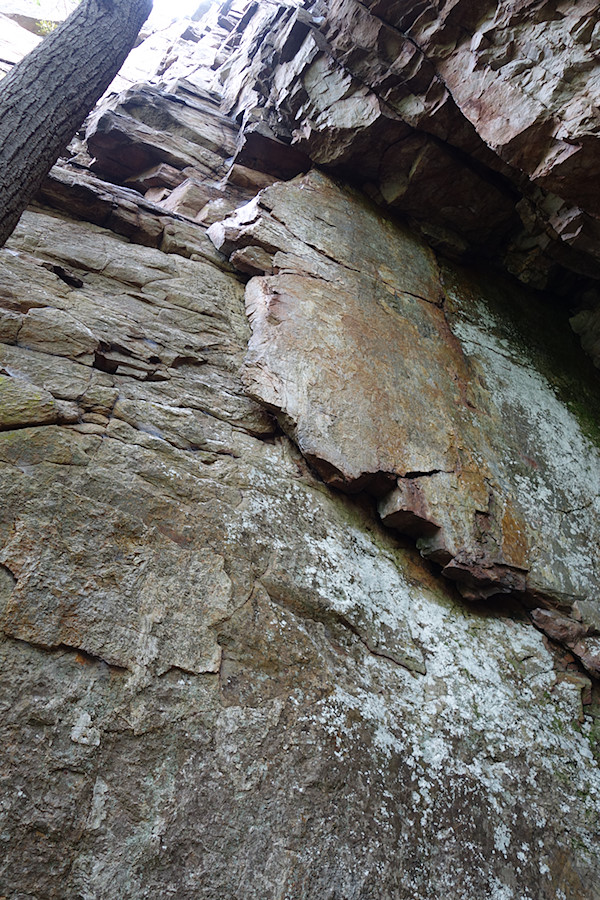 looking up at the flake at the start of The Judgement Seat, 5.10a, at Roy Gap Chimneys