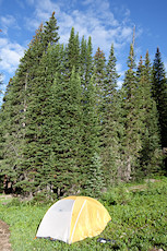 drying the tent out in the sun by the trail before departing