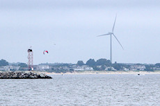 kiteboarder working it in light wind off Lewes