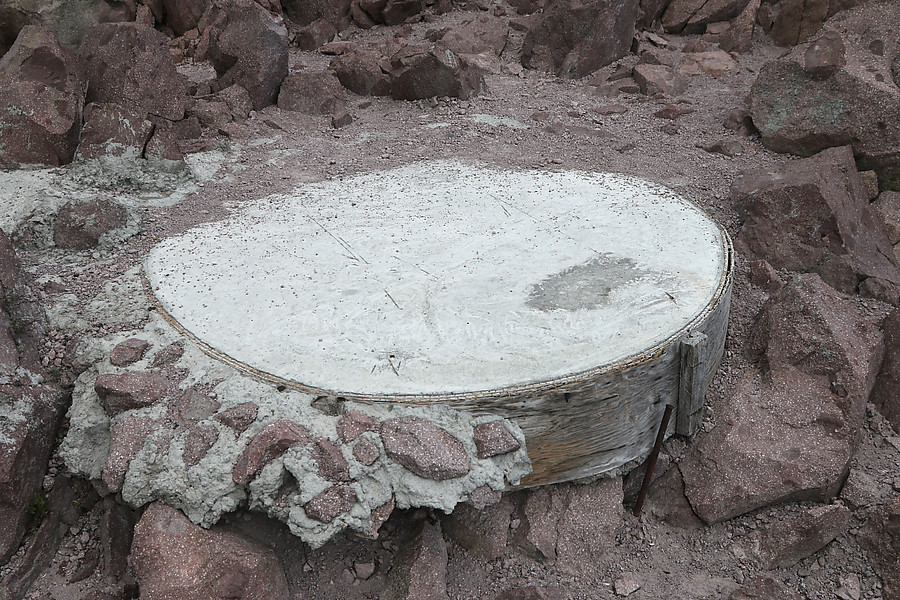 remains of an old structure on the peak