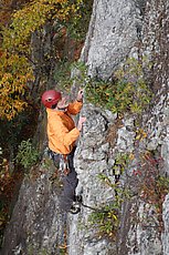 climber leading Seneca Daze