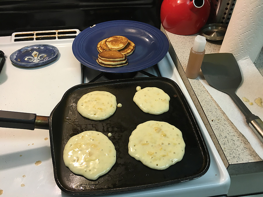 mango pancakes w/ syrup made by friends