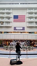 the only nice thing I have ever been able to say about the MCO security area - violinist by the fountain