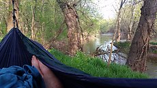 post-ride dinner along the river in spectacular spring weather