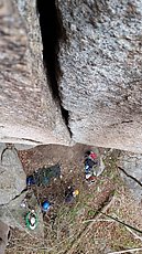 looking down after a many-hang and some aid thrash of bushwhack crack (5.10c) on TR