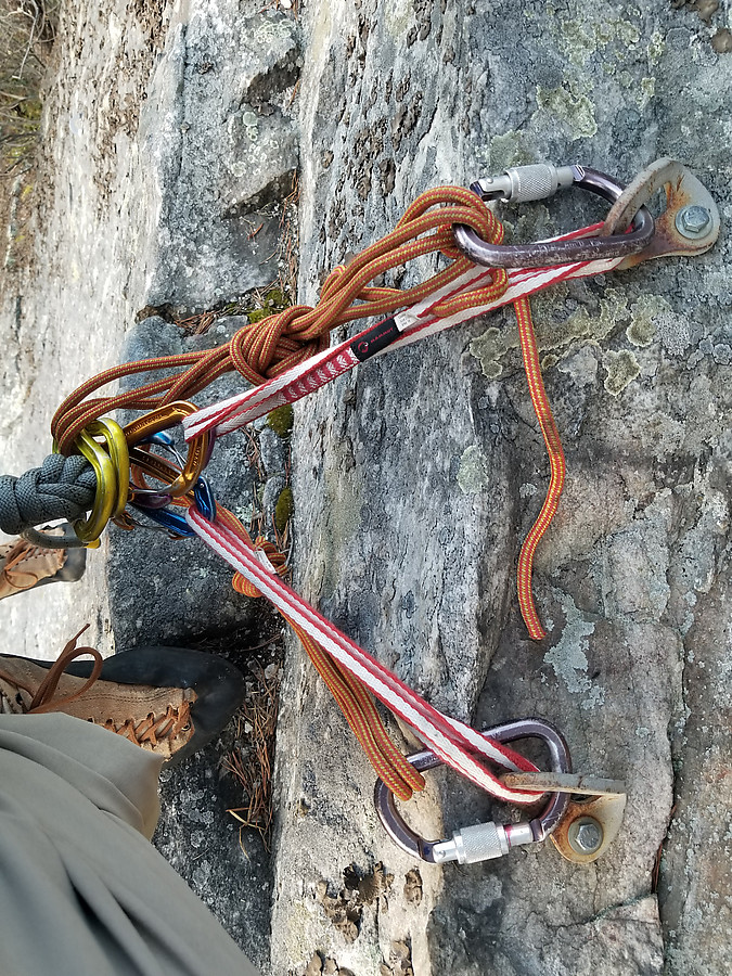 top down view of Adam Kopley Memorial Route anchors (replaced quad with draws and just left it in place)