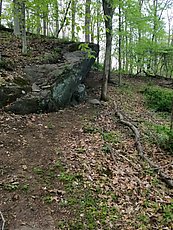 2 trails visible - left one goes down boulder on top, right one goes down beneath